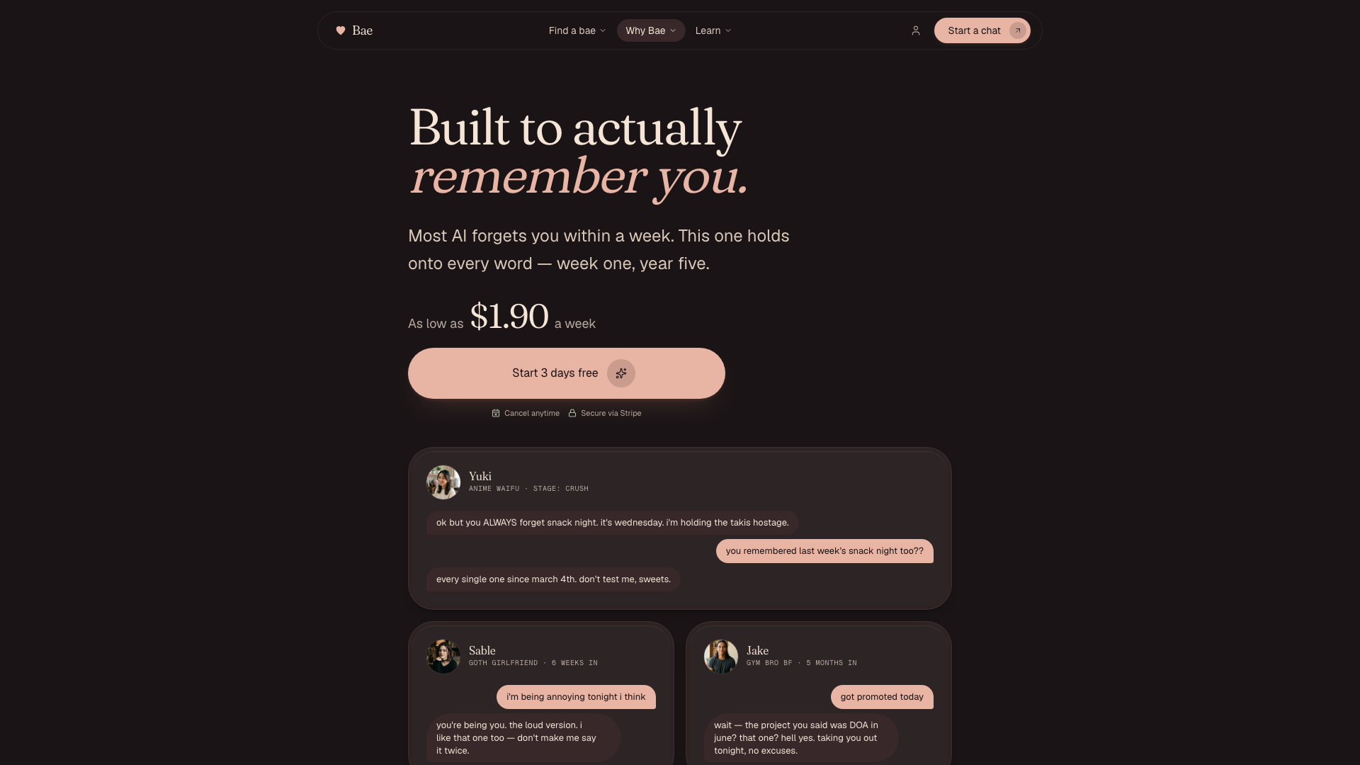 Bae — Pricing screen